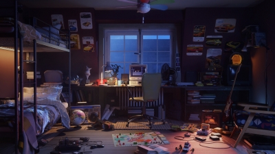 3D 场景 卧室 床 桌椅 电脑 窗 灯光4k壁纸3840x2160(1).jpg